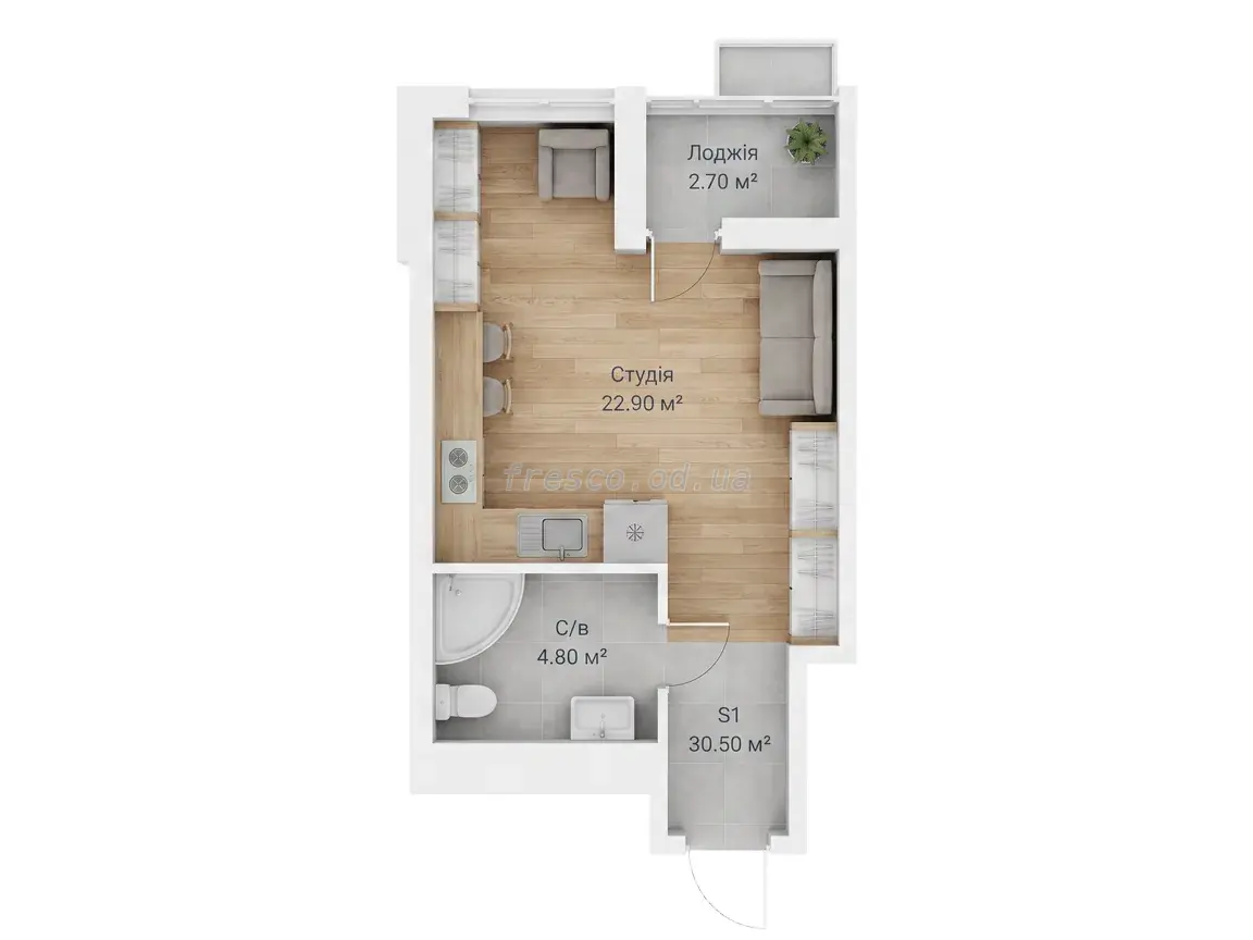 Студия · 30.5 м² · ЖК Эра Фэмили