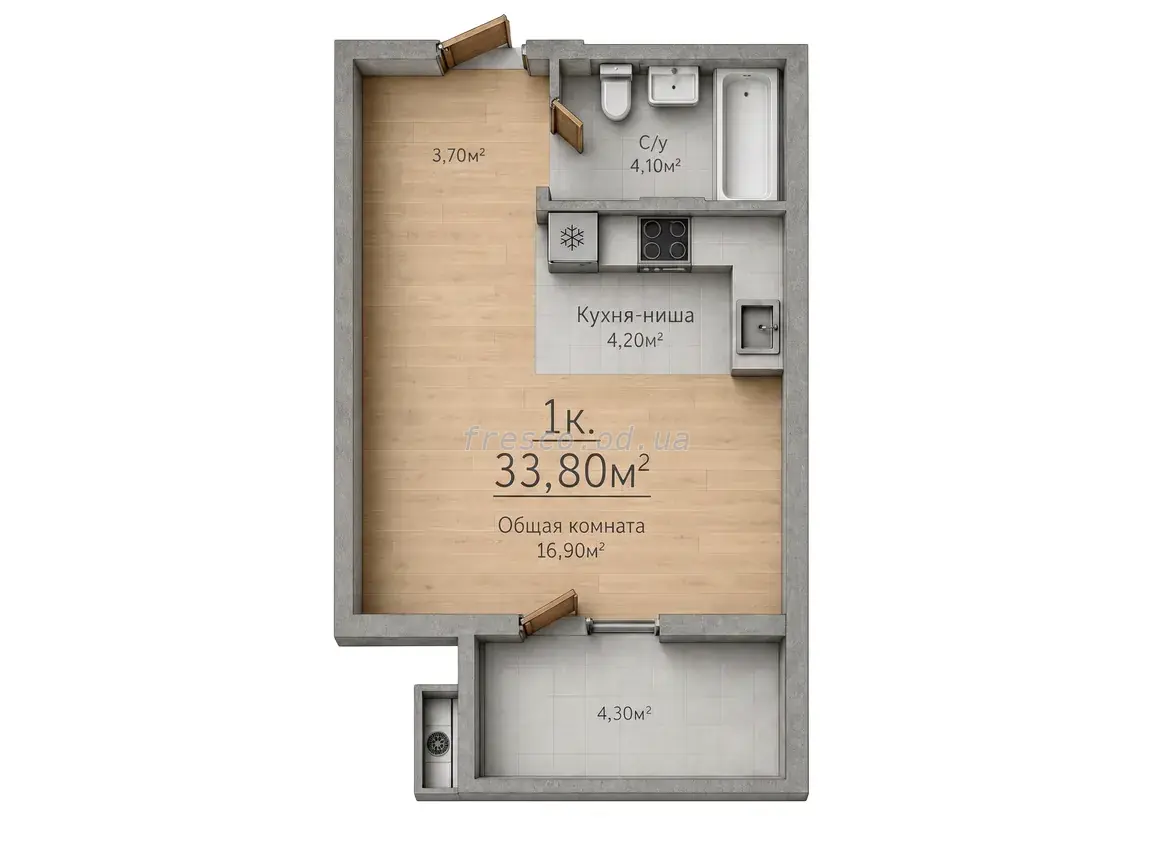 Однокомнатная квартира · 33.5 м² · ЖК Sky City