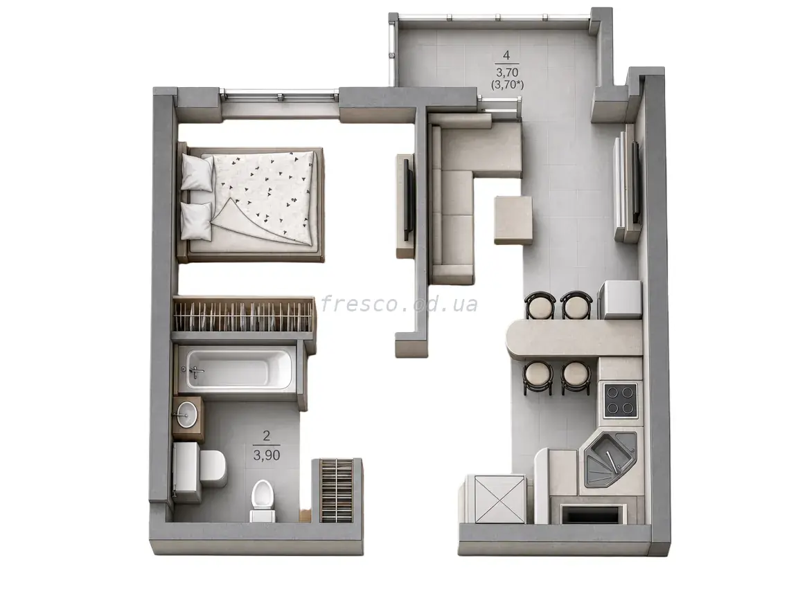 Однокомнатная квартира · 35.2 м² · ЖК Таировские сады