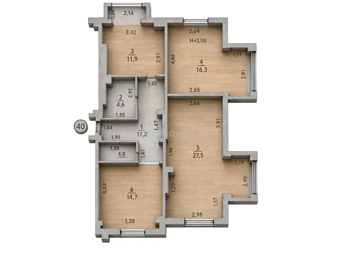Трёхкомнатная квартира · 91.0 м² · ЖК Сокол