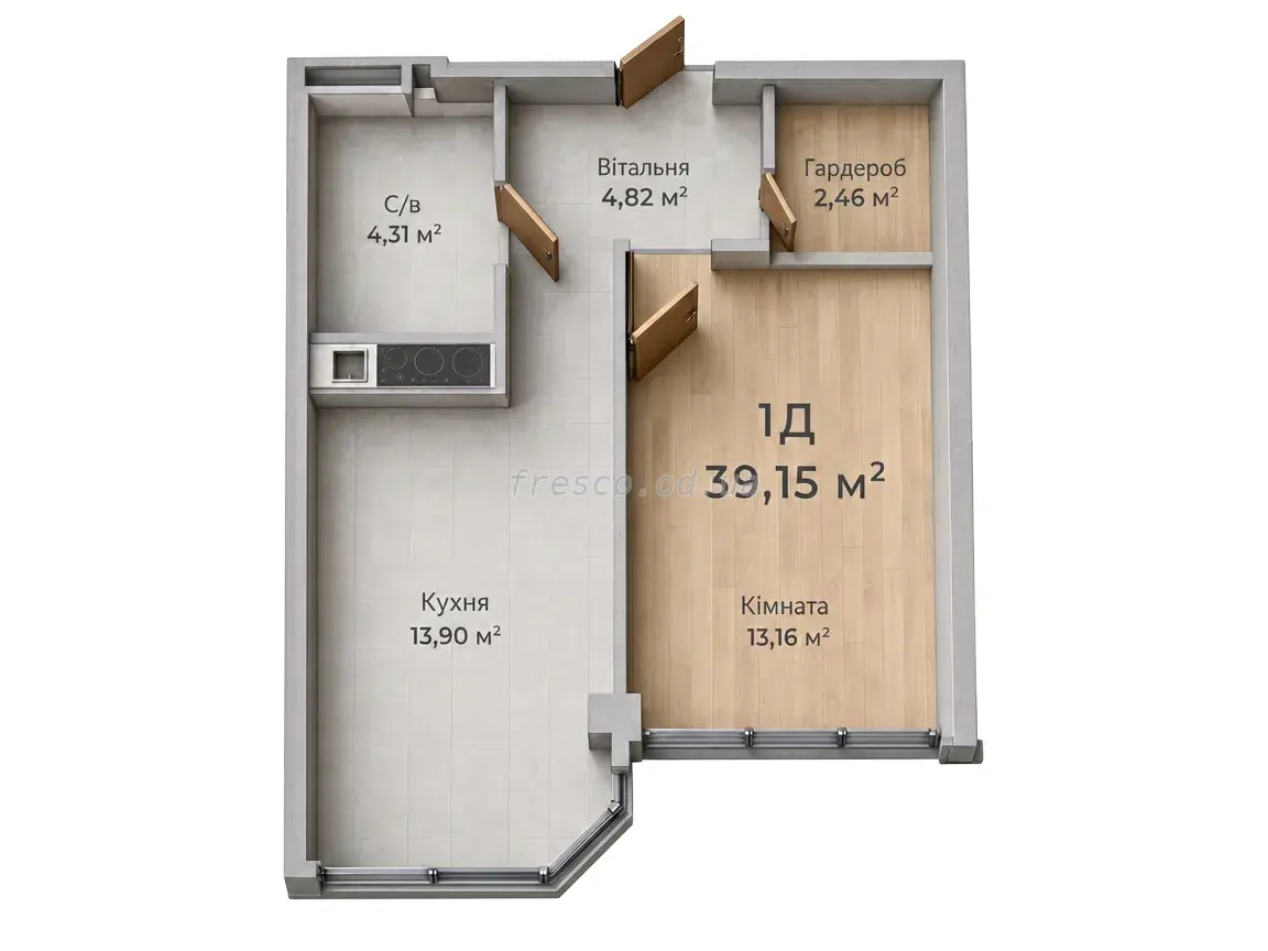 Однокомнатная квартира · 39.2 м² · ЖК Новая Европа