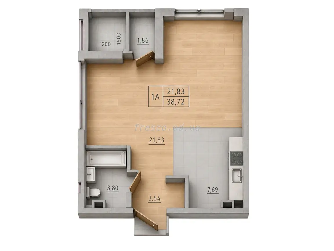 Однокомнатная квартира · 38.72 м² · ЖК Сити Парк