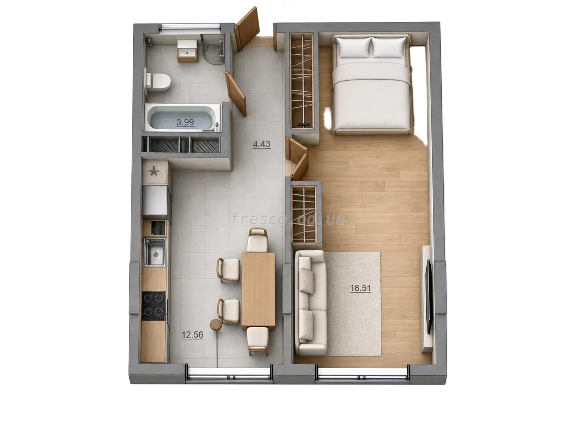 Однокомнатная квартира · 39.27 м² · ЖК Акварель 10
