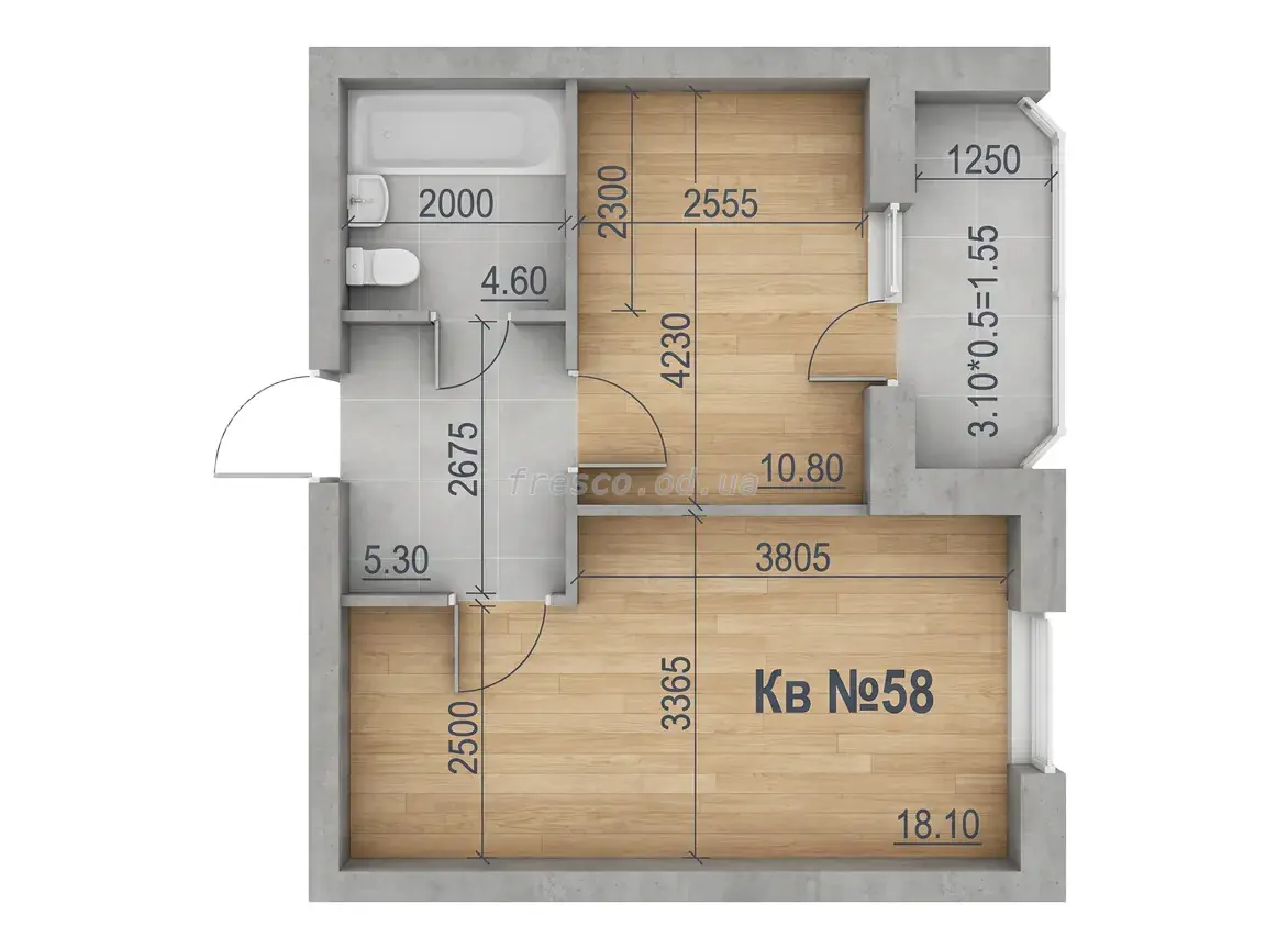 Однокомнатная квартира · 39.9 м² · ЖК Parkside