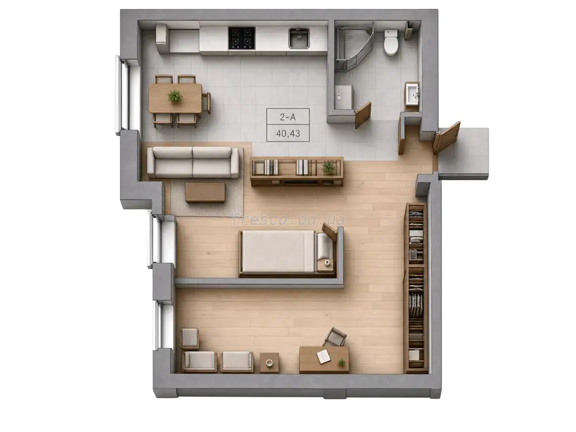 Двухкомнатная квартира · 40.43 м² · ЖК Кекс (Keks)