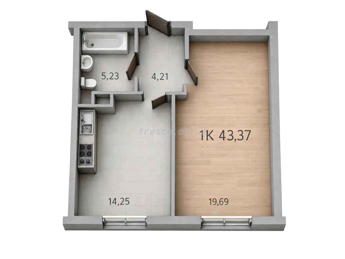 Однокомнатная квартира · 43.5 м² · ЖК 59 Жемчужина