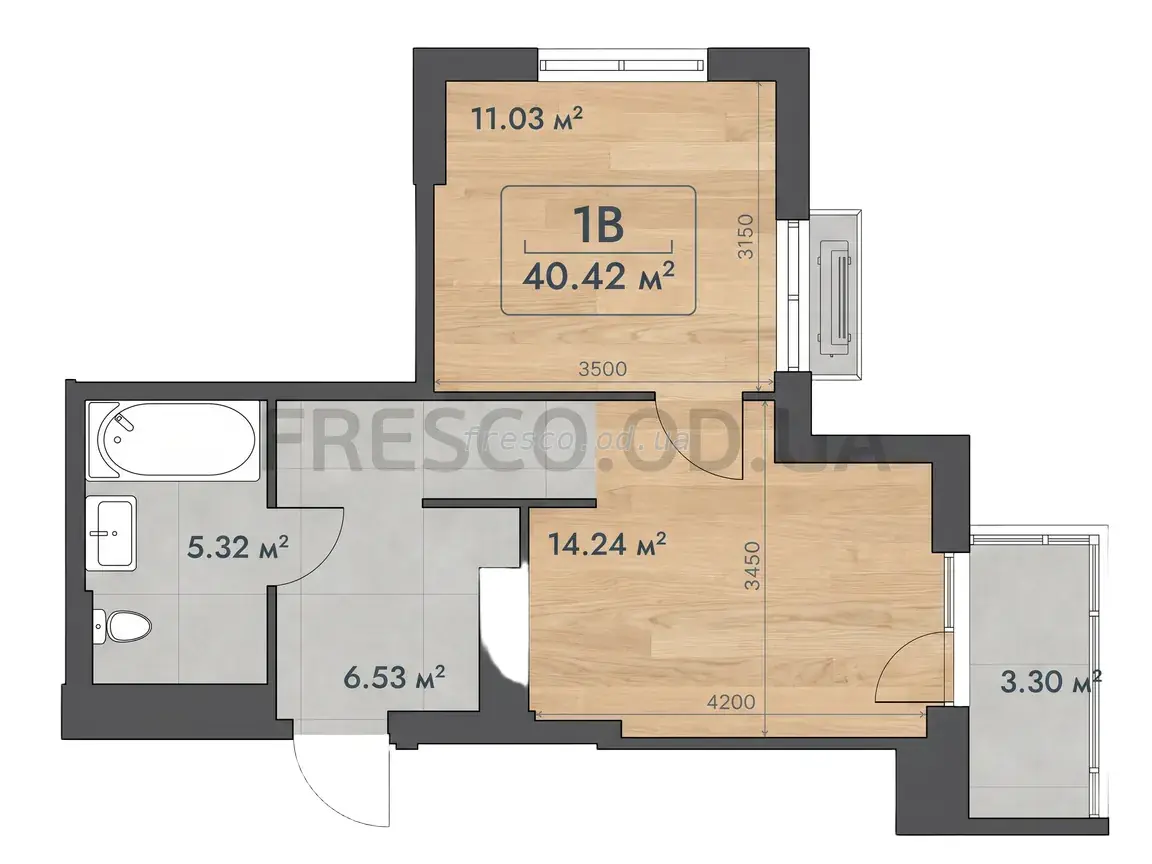 Однокомнатная квартира · 40.46 м² · ЖК Эра Фэмили