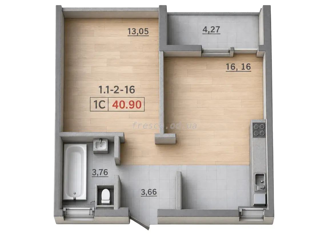 Однокомнатная квартира · 40.9 м² · Кадорр на Даче Ковалевского
