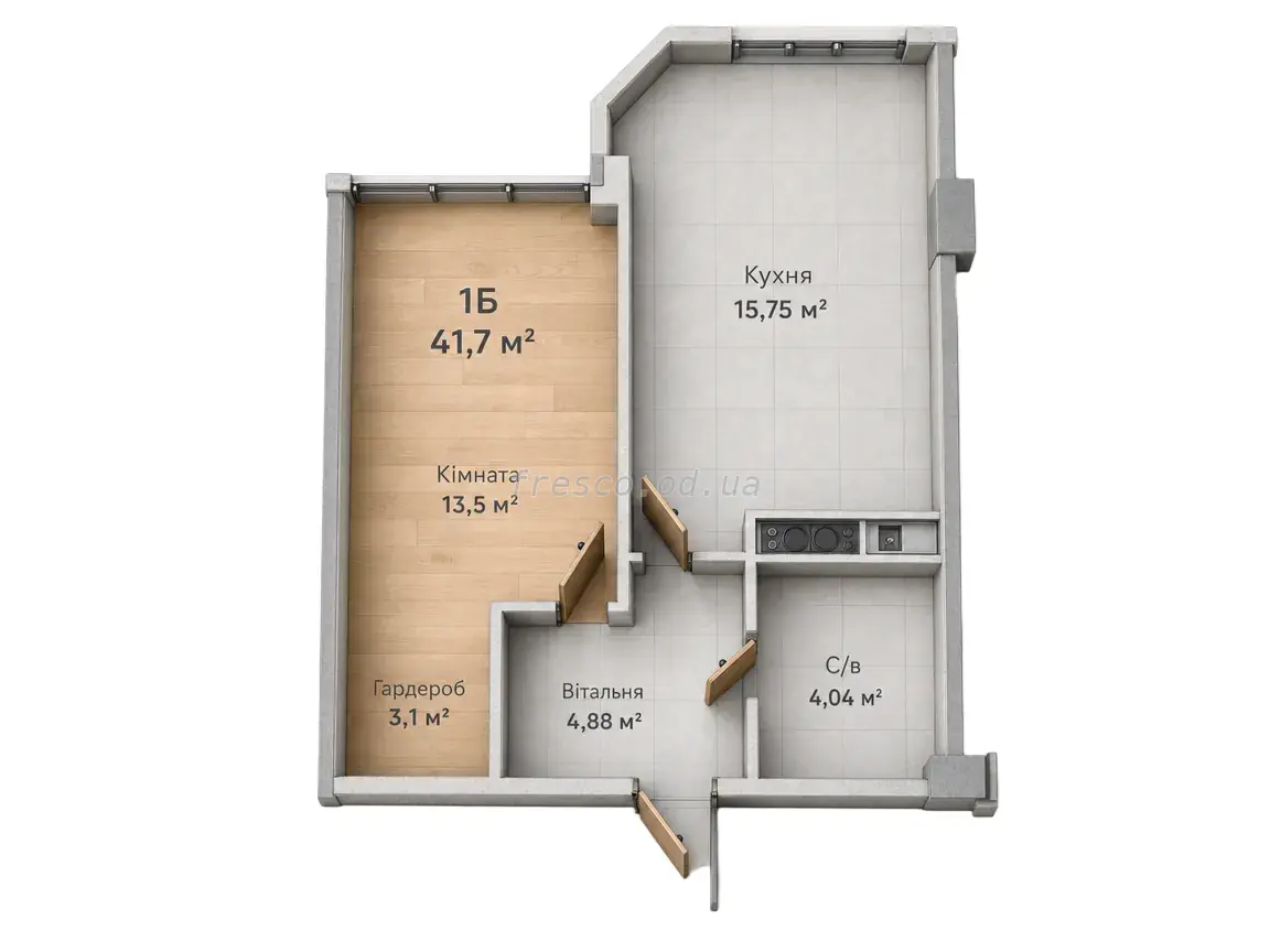 Однокомнатная квартира · 41.7 м² · ЖК Новая Европа
