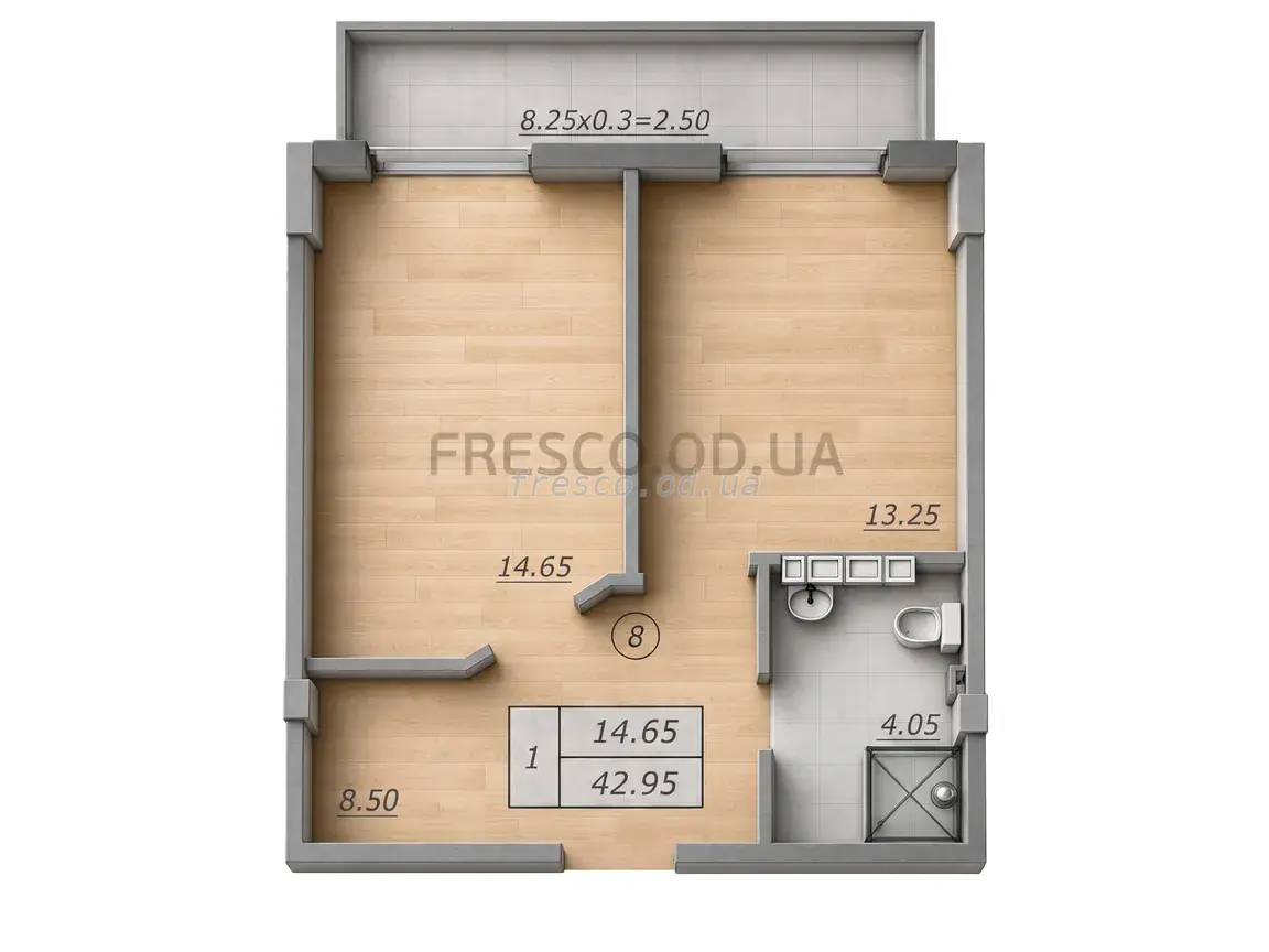 Однокомнатные апартаменты · 42.95 м² · ЖК Лидерсовский