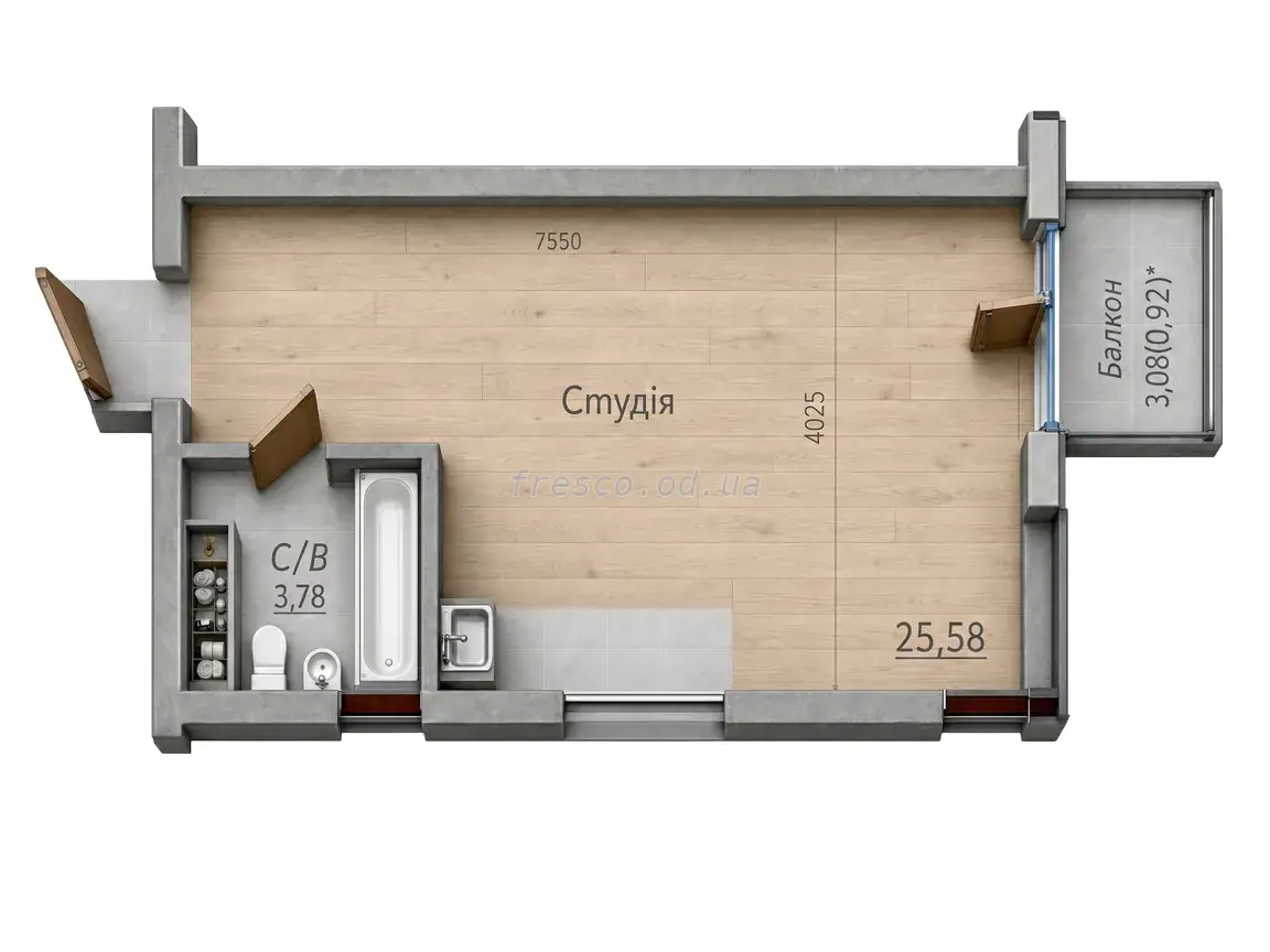Однокомнатные апартаменты · 30.28 м² · ITown (АйТаун)