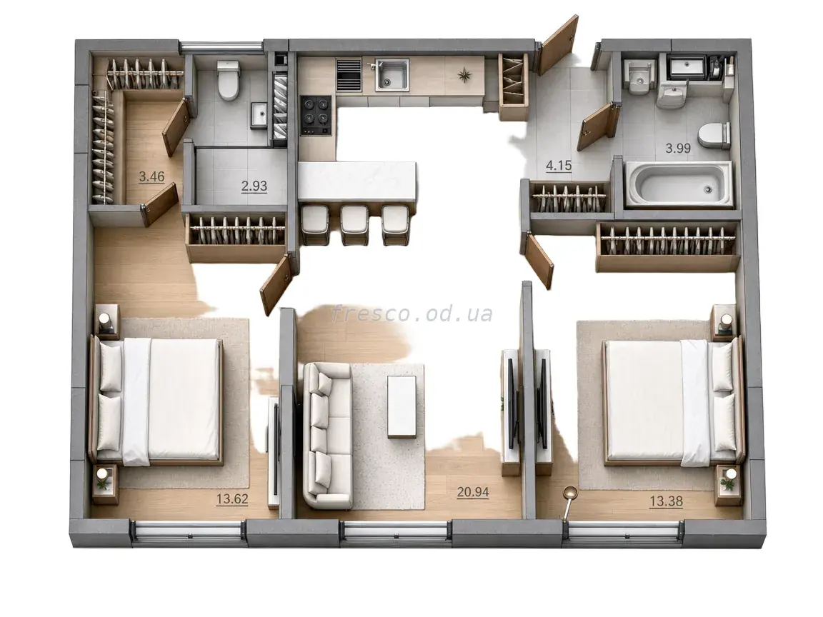 Двухкомнатная квартира · 62.61 м² · ЖК Акварель 10