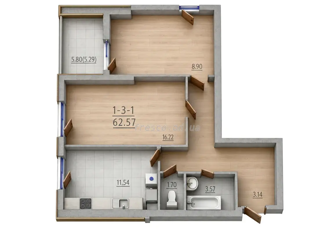 Двухкомнатная квартира · 63.5 м² · ЖК 66 Жемчужина
