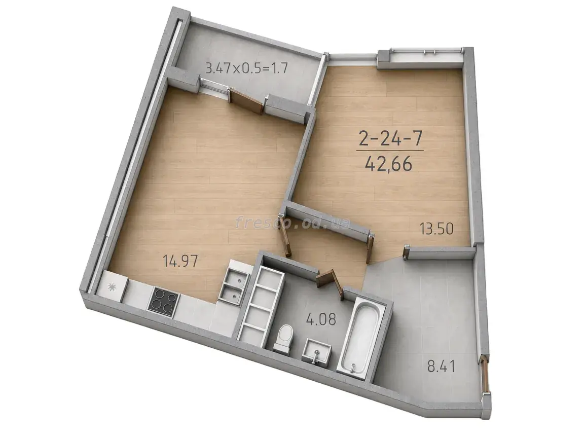 Однокомнатная квартира · 43.0 м² · ЖК 67 Жемчужина