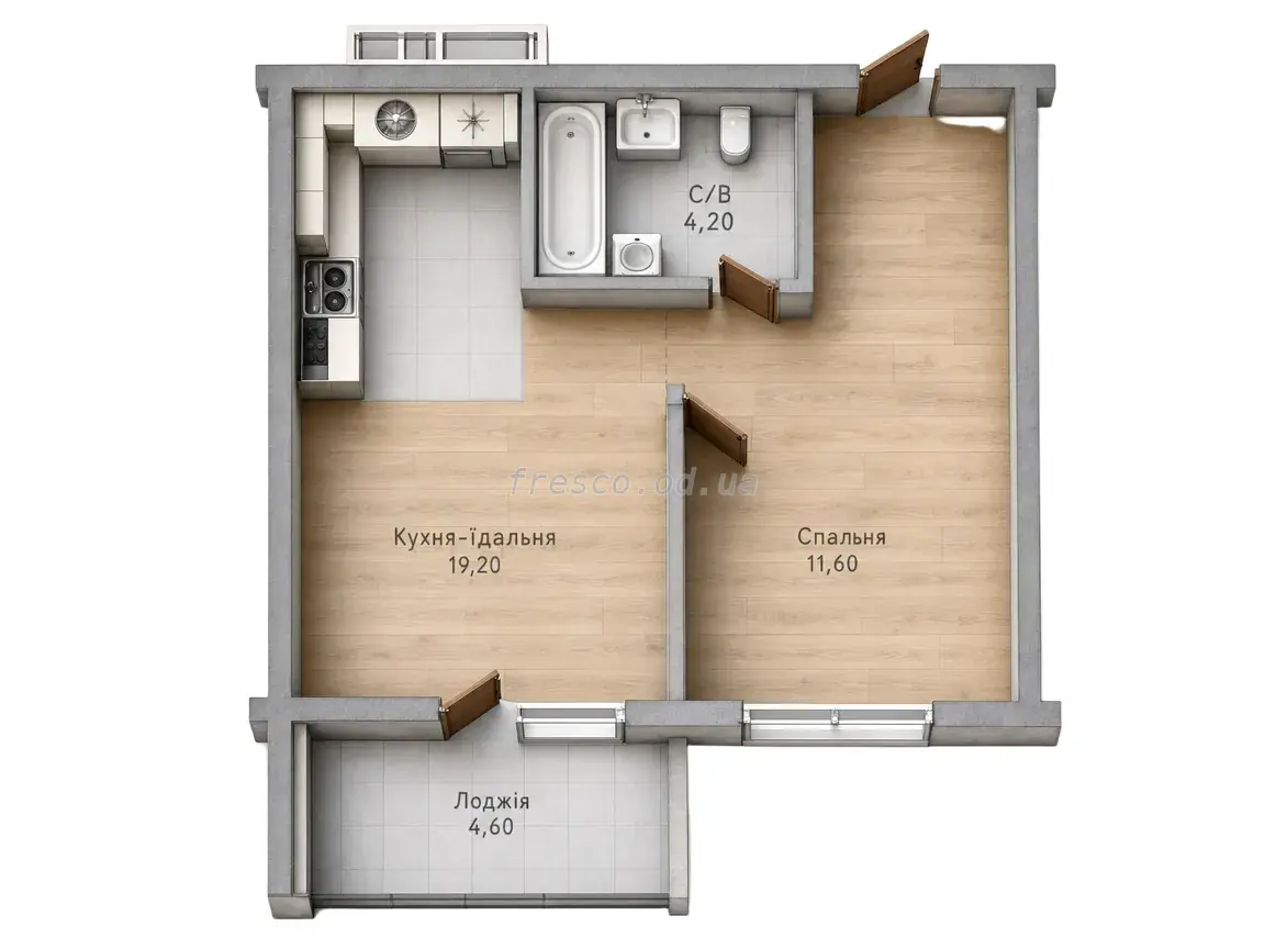Однокомнатная квартира · 46.7 м² · ЖК Sky City