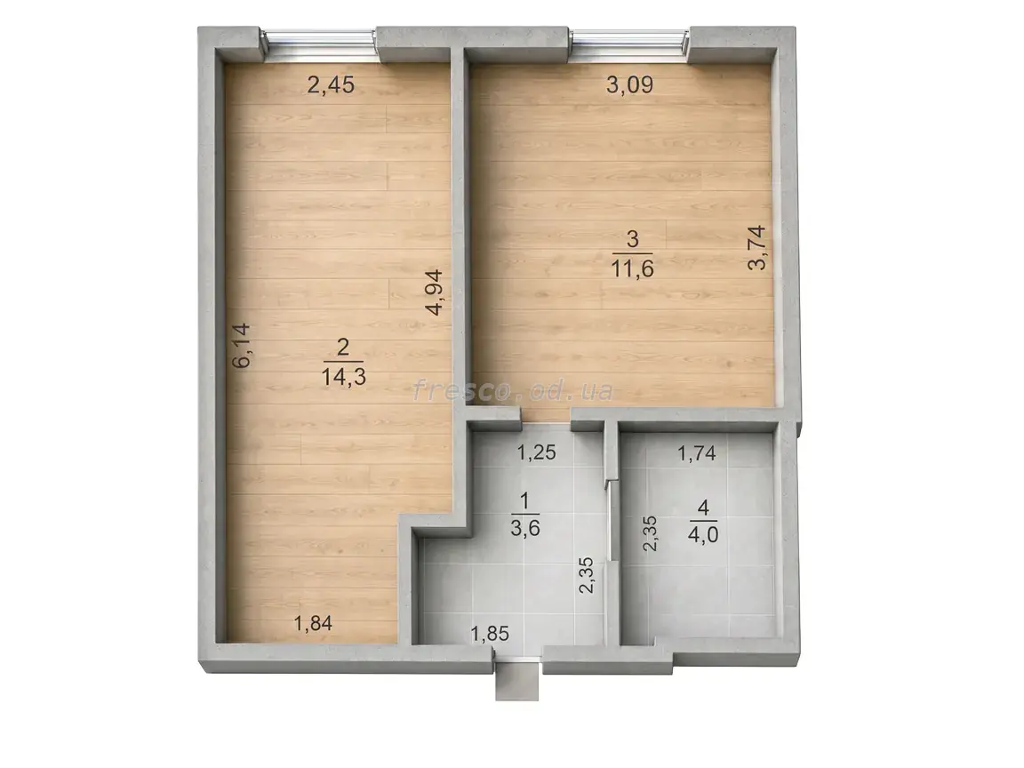 Однокомнатная квартира · 33.5 м² · ЖК Акварель-7