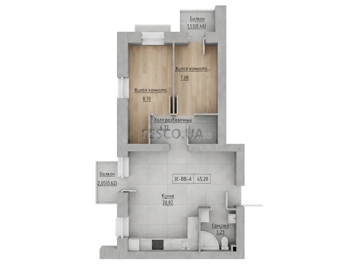 Двухкомнатная квартира · 45.28 м² · ЖК Кекс (Keks)