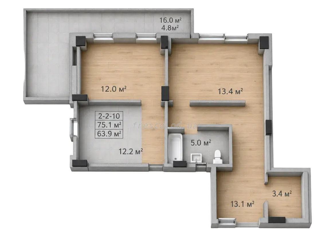 Двухкомнатная квартира · 63.8 м² · ЖК Голден Сити