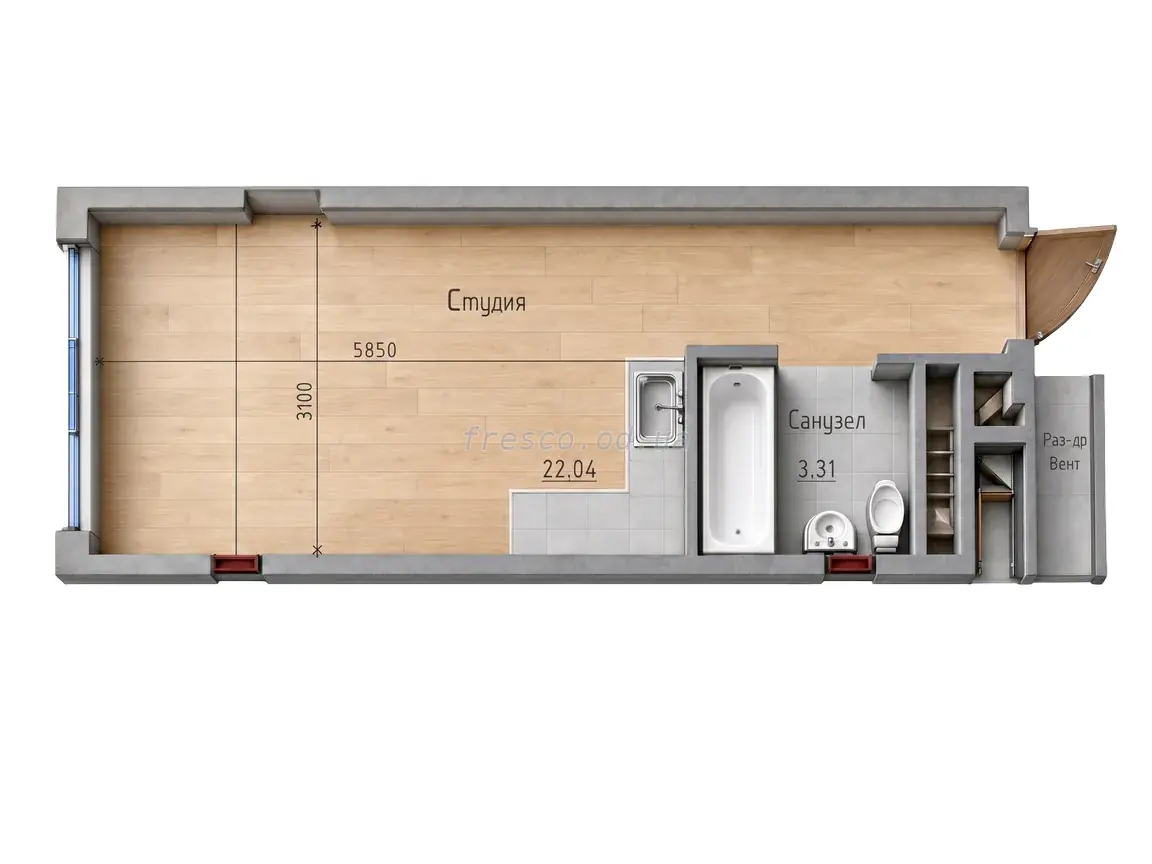 Апартамент-студия · 22.1 м² · ITown (АйТаун)