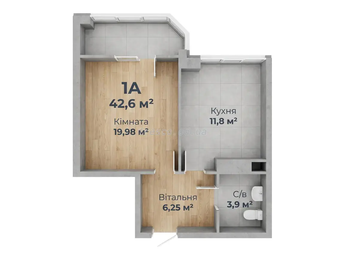 Однокомнатная квартира · 42.6 м² · ЖК Новая Европа