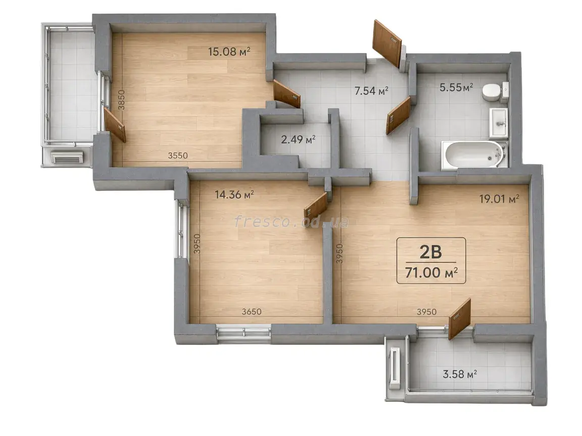 Двухкомнатная квартира · 71.0 м² · ЖК Эра Фэмили