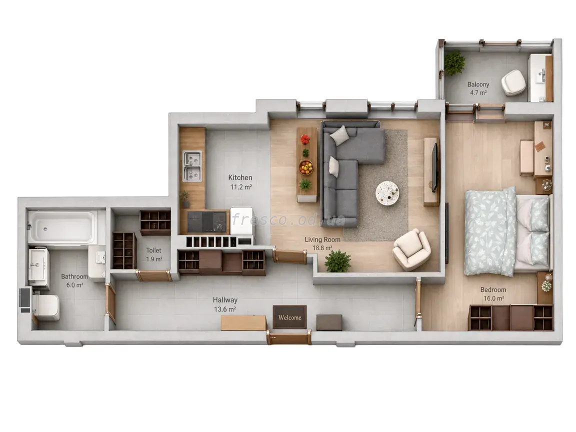 Однокомнатная квартира · 48.87 м² · ЖК Мариинский