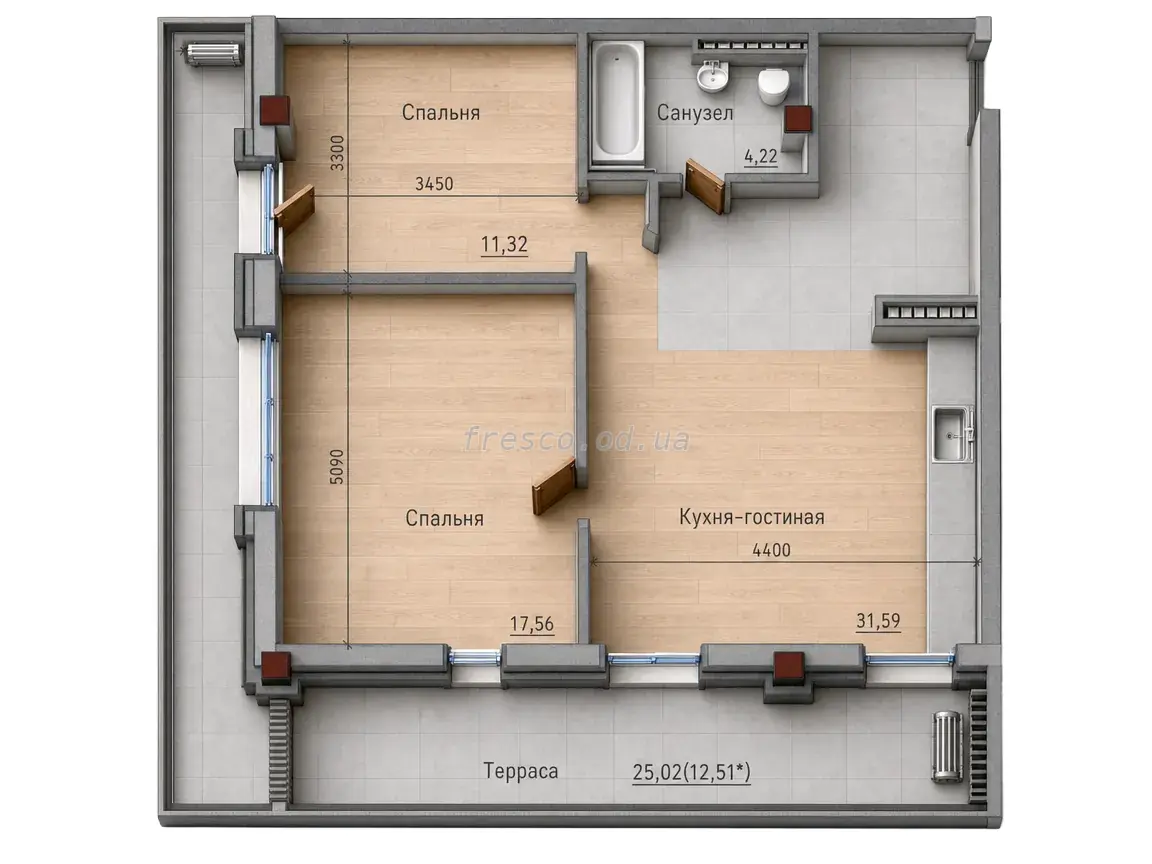Двухкомнатные апартаменты · 70.8 м² · ITown (АйТаун)