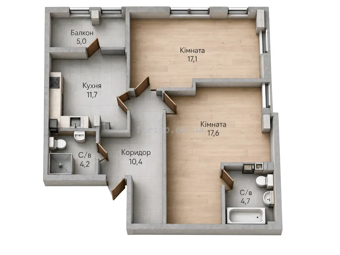 Двухкомнатная квартира · 70.1 м² · ЖК Гринвич Парк