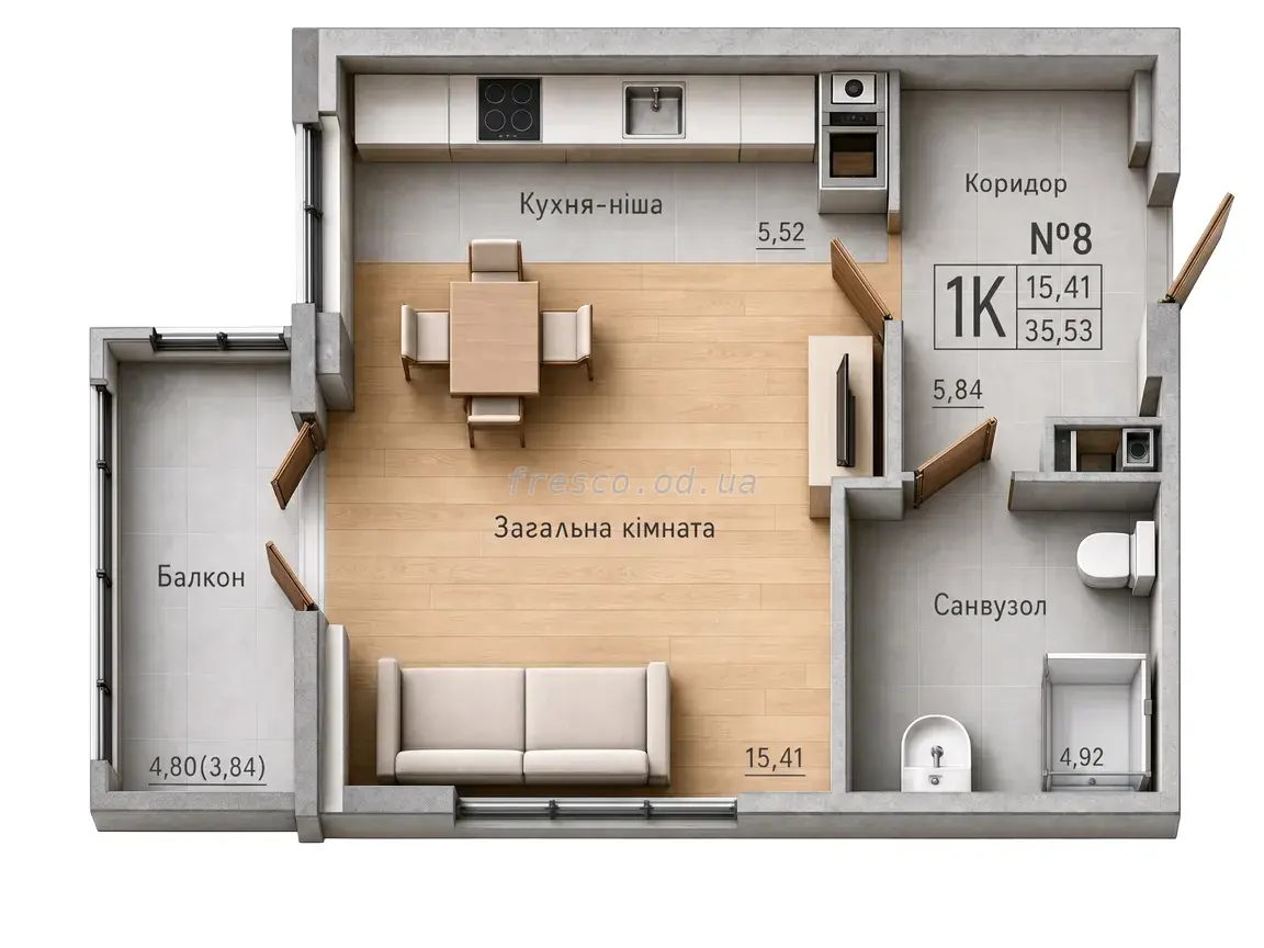Однокомнатная квартира · 37.2 м² · ЖК Акварель-7