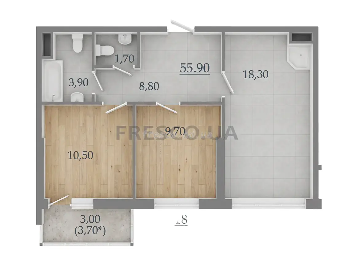 Двухкомнатная квартира · 55.9 м² · ЖК Таировские сады