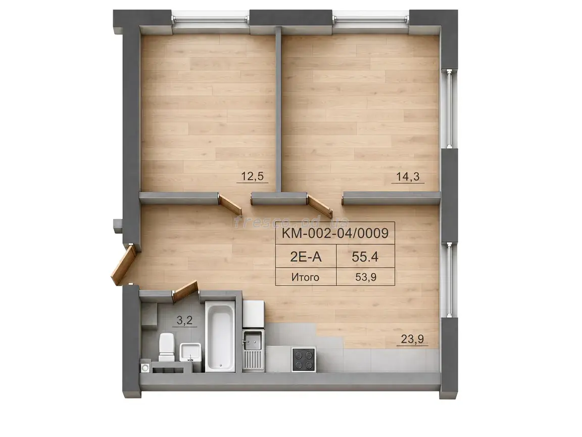 Двухкомнатная квартира · 43.7 м² · ЖК Кекс E-Edition ( eKEKS )