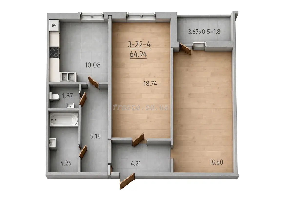 Двухкомнатная квартира · 64.3 м² · ЖК 60 Жемчужина