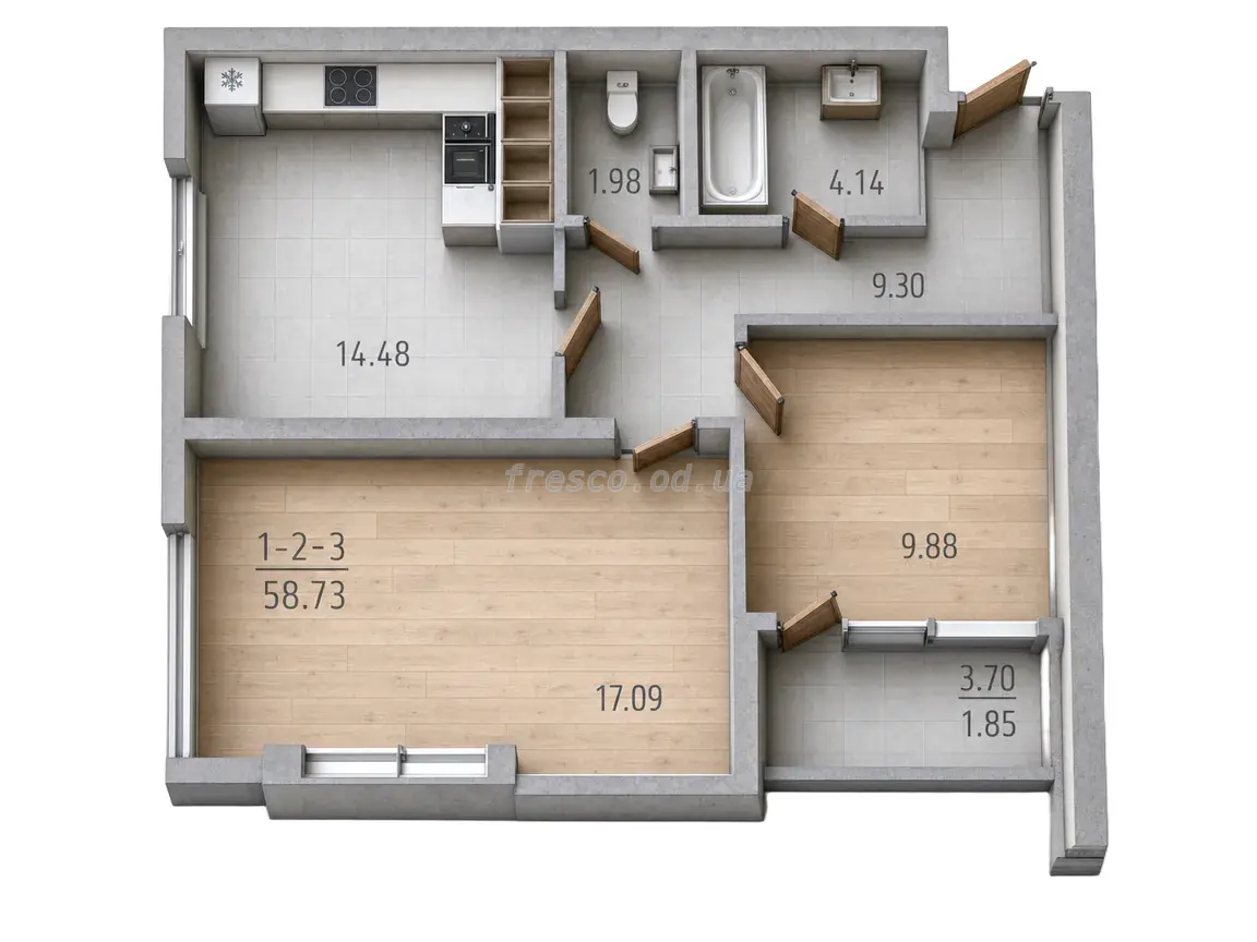 Двухкомнатная квартира · 60.4 м² · ЖК 63 Жемчужина