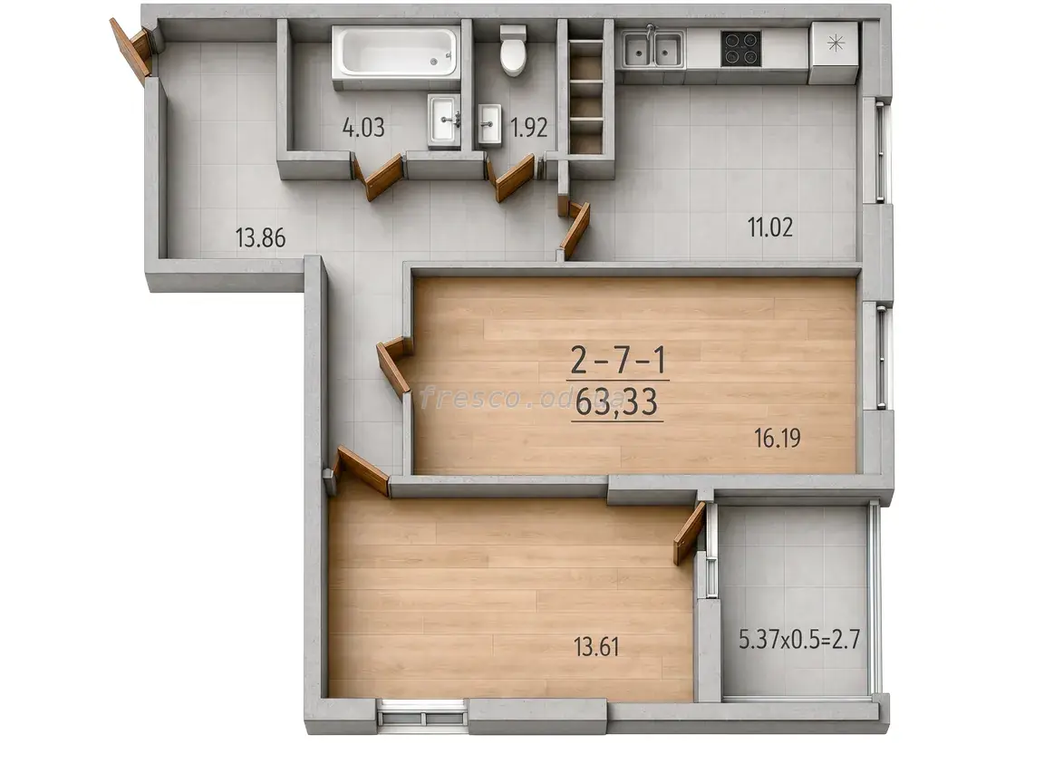 Двухкомнатная квартира · 63.0 м² · ЖК 68 Жемчужина