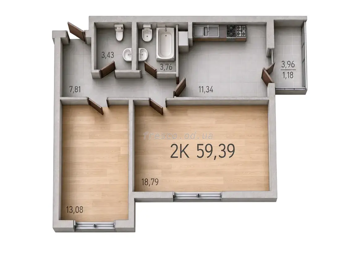 Двухкомнатная квартира · 58.6 м² · ЖК 59 Жемчужина