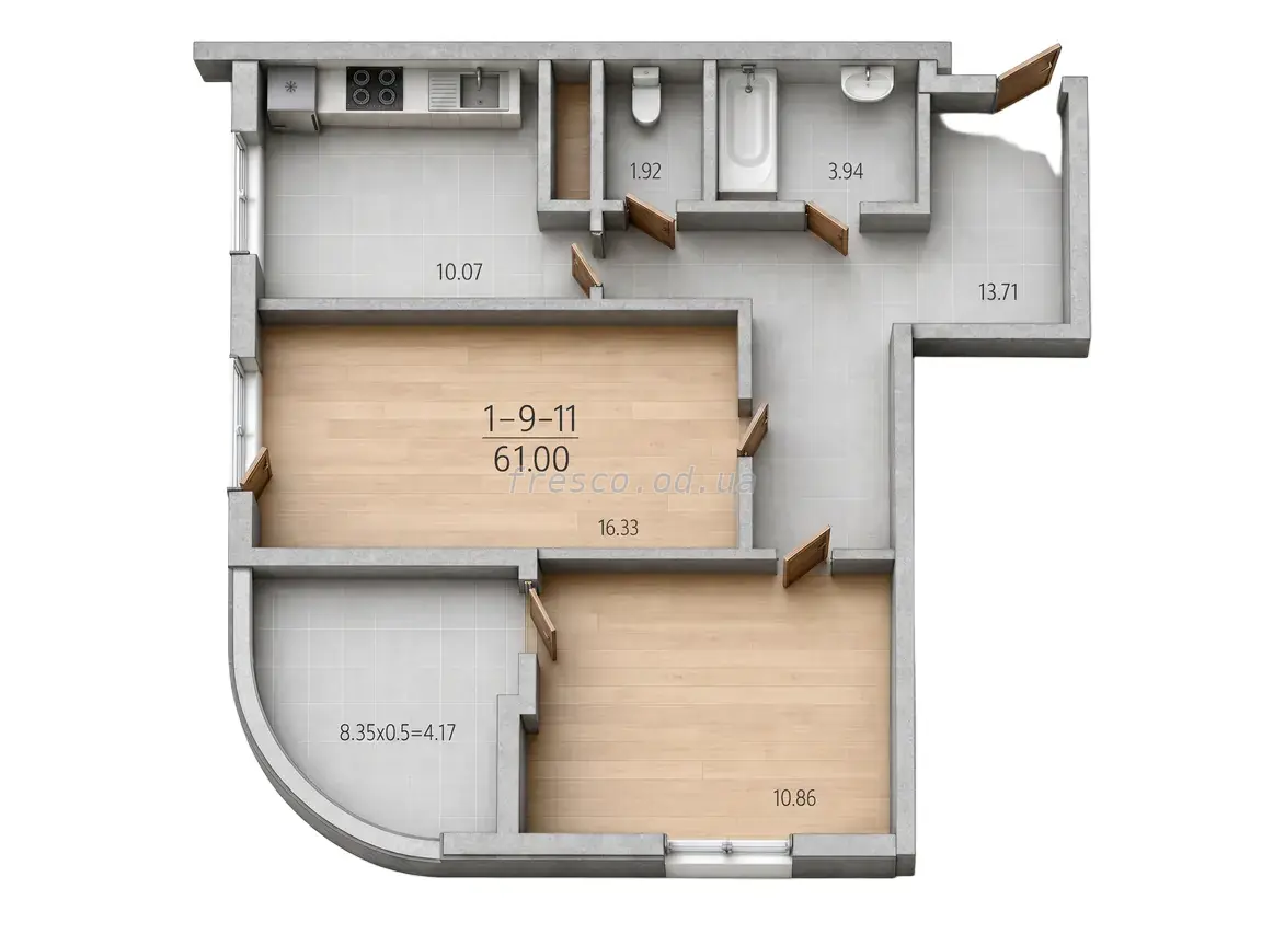 Двухкомнатная квартира · 60.2 м² · ЖК 66 Жемчужина