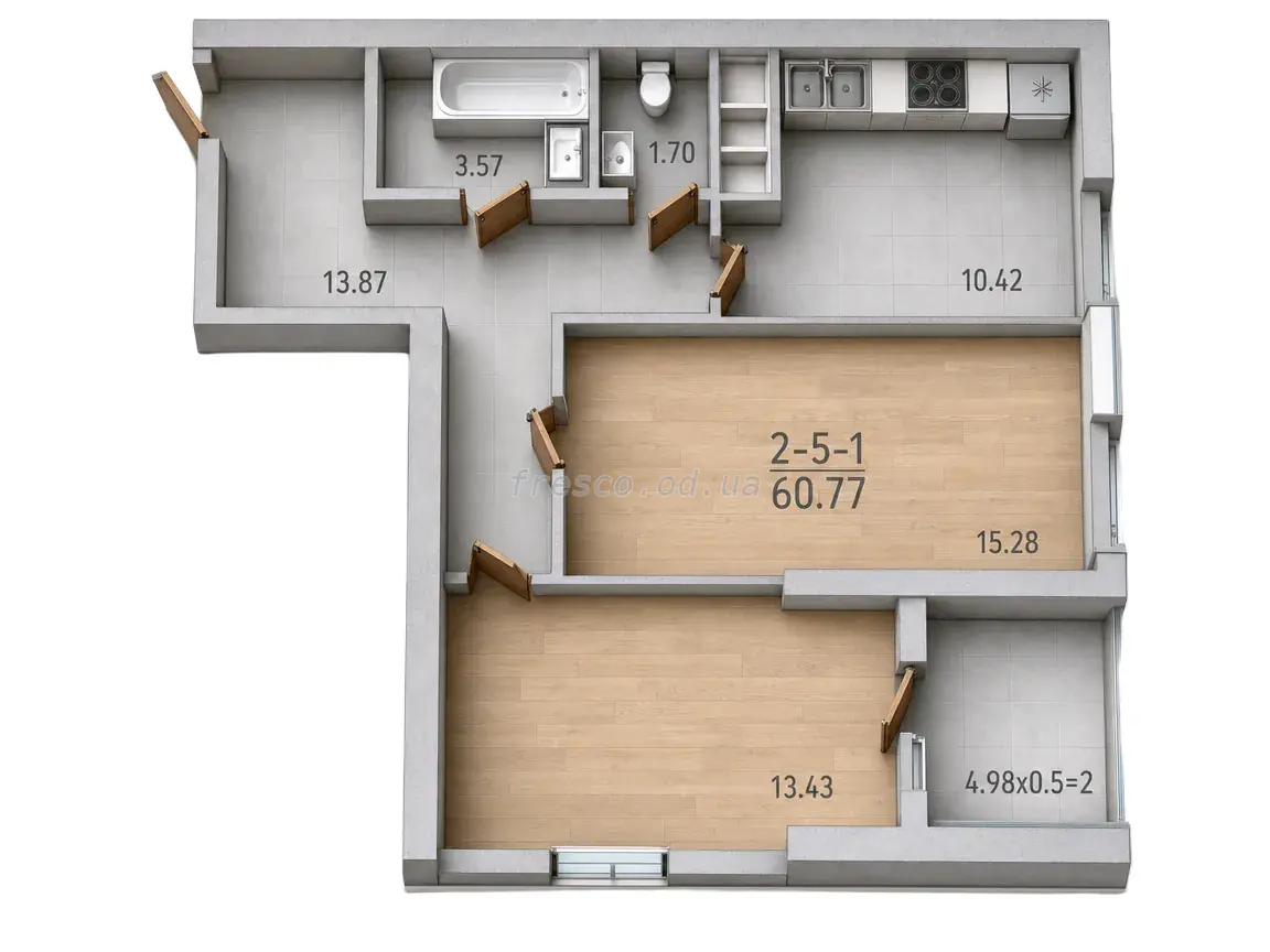 Двухкомнатная квартира · 62.8 м² · ЖК 67 Жемчужина