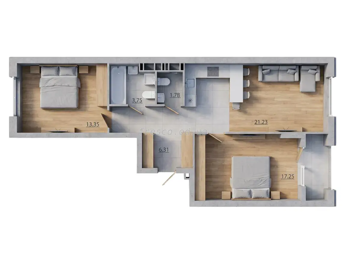 Двухкомнатная квартира · 63.5 м² · ЖК Акварель 10