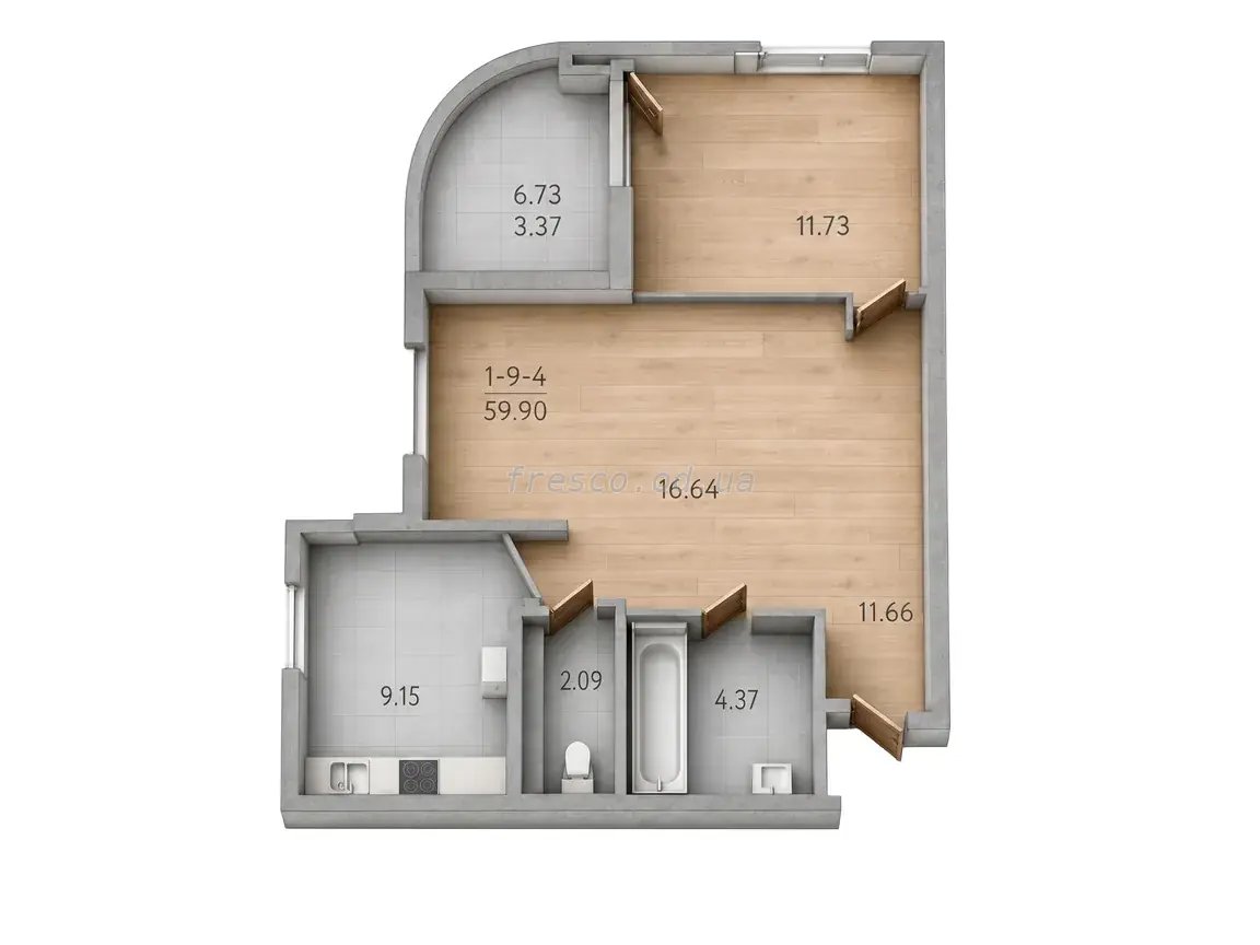 Двухкомнатная квартира · 58.6 м² · ЖК 63 Жемчужина