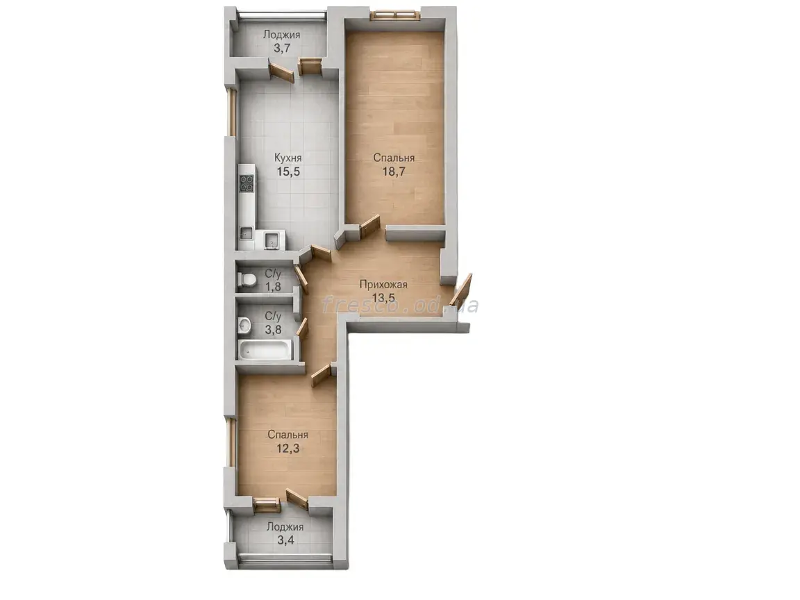 Двухкомнатная квартира · 68.7 м² · ЖК Парк Совиньон