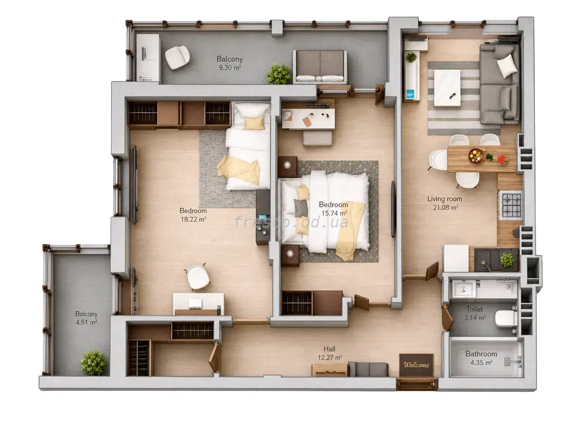 Двухкомнатная квартира · 67.24 м² · ЖК Мариинский