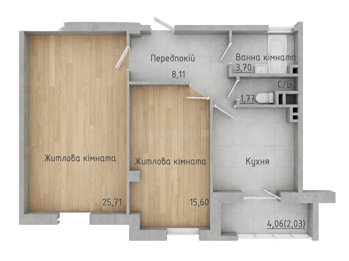 Двухкомнатная квартира · 68.5 м² · ЖК Сокол