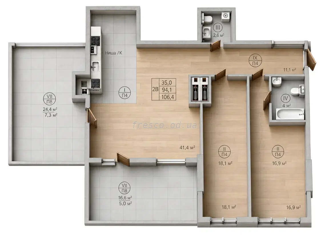 Двухкомнатная квартира · 103.8 м² · ЖК Таировские сады