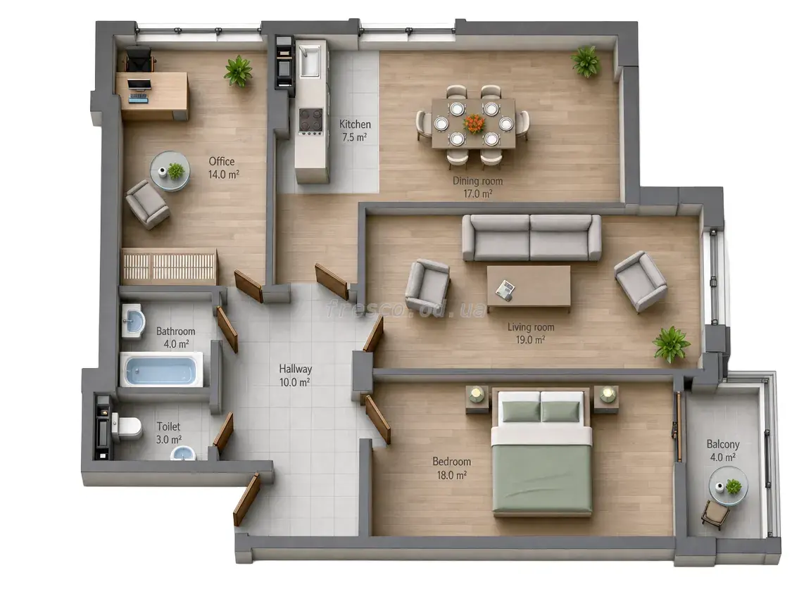 Трёхкомнатная квартира · 79.0 м² · ЖК Золотая Эра