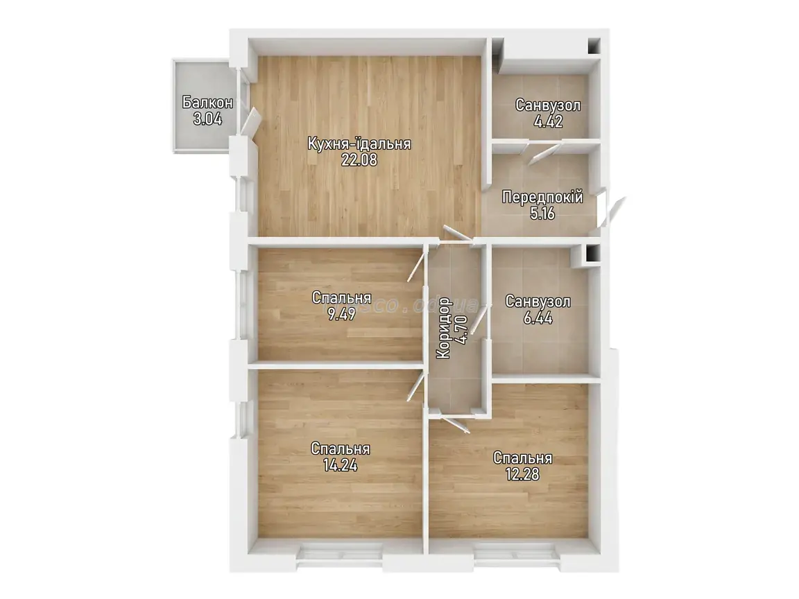 Трёхкомнатная квартира · 80.6 м² · ЖК Sky City