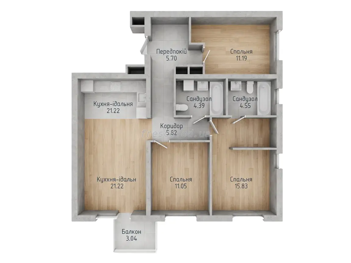 Трёхкомнатная квартира · 80.7 м² · ЖК Sky City