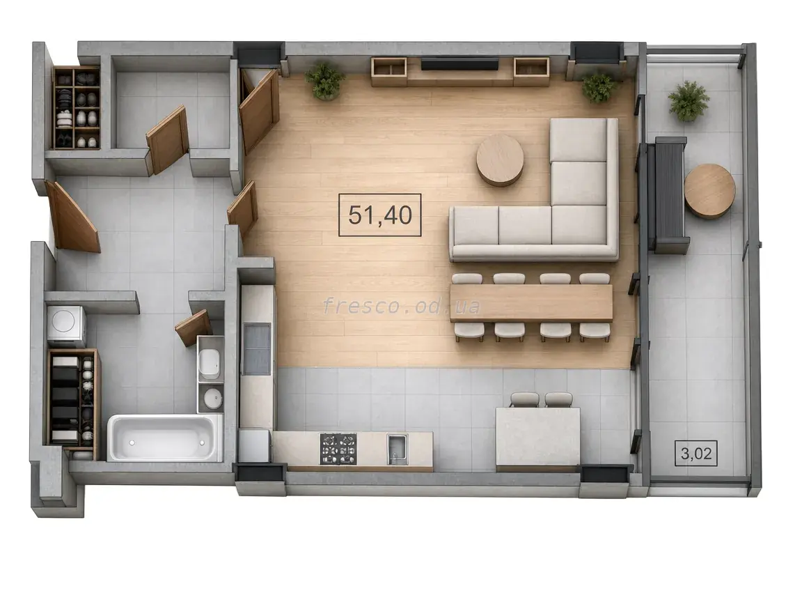 Однокомнатная квартира · 57.06 м² · ЖК UNITY TOWERS (ЮНИТИ ТАУЭРС)