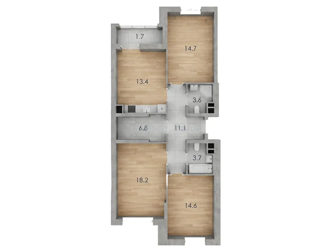 Трёхкомнатная · 87.8 м² · ЖК RealPark (Реал Парк)
