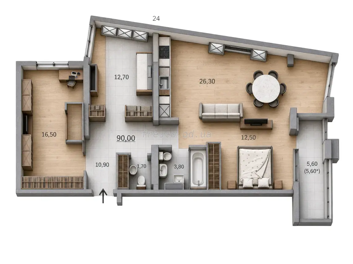 Трёхкомнатная квартира · 90.0 м² · ЖК Таировские сады