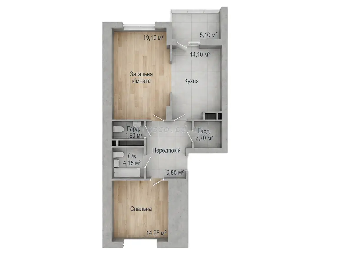 Двухкомнатная квартира · 71.85 м² · ЖК Аврора
